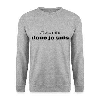 Tshirt Pour Création Je Crée Donc Je Suis Humour - Sweat-shirt Unisexe - gris chiné - Devant - Alina (178cm) & Michal (187cm)