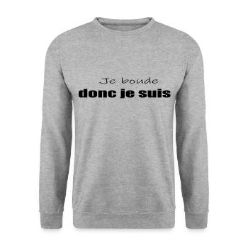 Tshirt Humour Je Boude Donc Je Suis - Sweat-shirt Unisexe - gris chiné - Devant - Alina (178cm) & Michal (187cm)