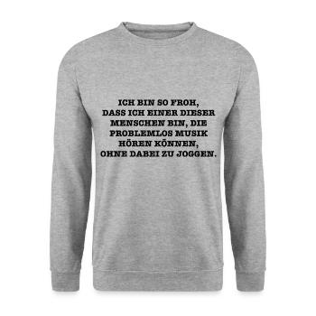 Ich bin so froh, die problemlos Musik hören können - Unisex Pullover - Weißgrau meliert - Vorne - Alina (178cm) & Michal (187cm)