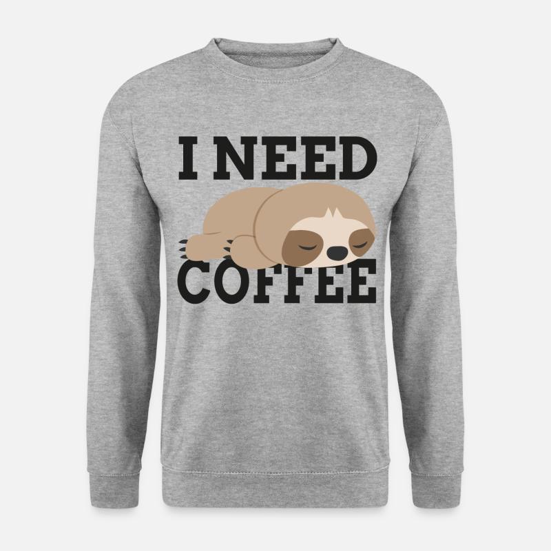 Lustig ich brauche Kaffee lustige Geschenkidee - Unisex Pullover - Weißgrau meliert
