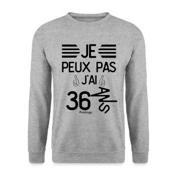 Je Peux Pas J Ai 36 Ans cadeau d anniversaire - Sweat-shirt Unisexe - gris chiné - Devant - Alina (178cm) & Michal (187cm)