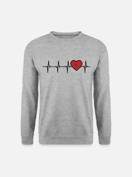 Marokko Herzschlag Flagge Marokkaner - Unisex Pullover - Weißgrau meliert