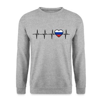 Russland Herzschlag Geschenk für Russen - Unisex Pullover - Weißgrau meliert - Vorne - Alina (178cm) & Michal (187cm)