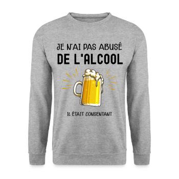Humour Bière, je n'ai pas abusé de l'alcool - Sweat-shirt Unisexe - gris chiné - Devant - Alina (178cm) & Michal (187cm)