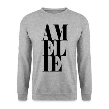 Amélie Nom Prénom Police moderne Mot Art - Sweat-shirt Unisexe - gris chiné - Devant - Alina (178cm) & Michal (187cm)