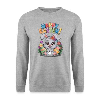 Lapin de Pâques Joyeuses Pâques Oeuf de Pâques Pâques - Sweat-shirt Unisexe - gris chiné - Devant - Alina (178cm) & Michal (187cm)