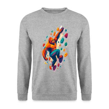 Gorilla beim Bouldern: Abstraktes Kletter Design - Unisex Pullover - Weißgrau meliert - Vorne - Alina (178cm) & Michal (187cm)