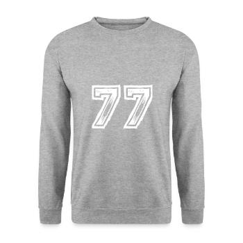 77 Zahl Trikot - Unisex Pullover - Weißgrau meliert - Vorne - Alina (178cm) & Michal (187cm)