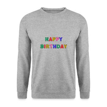 JAHRESTAG. ALLES GUTE ZUM GEBURTSTAG. ALLES GUTE ZUM GEBURTSTAG. - Unisex Pullover - Weißgrau meliert - Vorne - Alina (178cm) & Michal (187cm)