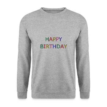 HAPPY BIRTHDAY - Sweat-shirt Unisexe - gris chiné - Devant - Alina (178cm) & Michal (187cm)