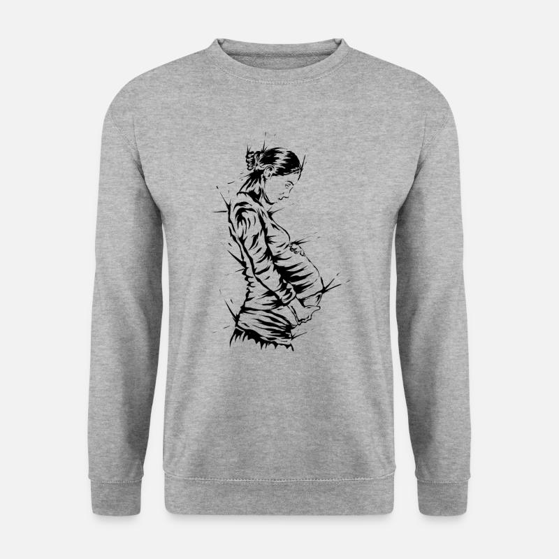 Schwanger Frau mit Babybauch - Unisex Pullover - Weißgrau meliert