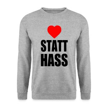 Herz statt hass - Unisex Pullover - Weißgrau meliert - Vorne - Alina (178cm) & Michal (187cm)