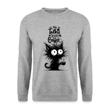 Cat Coffee Morning Grouch Late Riser Office Funny - Unisex Sweatshirt - salt & pepper - Front - Alina (178cm) & Michal (187cm)