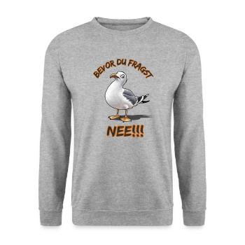 Funny saying with seagull Before you ask No !! - Unisex Sweatshirt - salt & pepper - Front - Alina (178cm) & Michal (187cm)