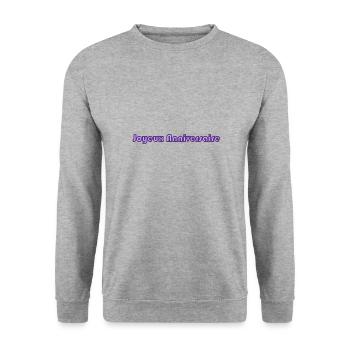 ALLES GUTE ZUM GEBURTSTAG. ALLES GUTE ZUM GEBURTSTAG. GEBURTSTAG. - Unisex Pullover - Weißgrau meliert - Vorne - Alina (178cm) & Michal (187cm)