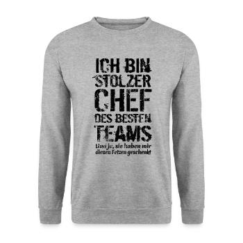 Ich bin stolzer Chef des besten Teams - Spruch - Unisex Pullover - Weißgrau meliert - Vorne - Alina (178cm) & Michal (187cm)