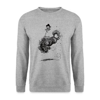 Thelwell Cartoon Pony macht Bocksprünge - Unisex Pullover - Weißgrau meliert - Vorne - Alina (178cm) & Michal (187cm)