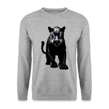 Schwarzer Leopard - Unisex Pullover - Weißgrau meliert - Vorne - Alina (178cm) & Michal (187cm)