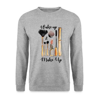 Wake up Make-up. Geschenk für Freunde und Familie! - Unisex Pullover - Weißgrau meliert - Vorne - Alina (178cm) & Michal (187cm)