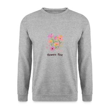 Flowers First - Unisex Sweatshirt - salt & pepper - Front - Alina (178cm) & Michal (187cm)