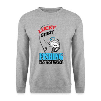 lucky shirt fishing do not wash - Sweat-shirt Unisexe - gris chiné - Devant - Alina (178cm) & Michal (187cm)