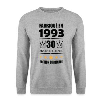 Vintage 1993 30Ans Anniversaire Cadeau Homme Femme - Sweat-shirt Unisexe - gris chiné - Devant - Alina (178cm) & Michal (187cm)