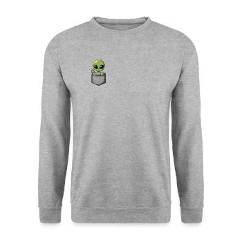 Taschen-Aliens – Kleiner Besucher - Unisex Pullover - Weißgrau meliert - Vorne - Alina (178cm) & Michal (187cm)