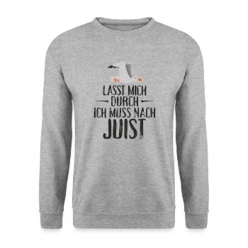 Lasst mich durch ich muss nach Juist Möwe - Unisex Pullover - Weißgrau meliert - Vorne - Alina (178cm) & Michal (187cm)