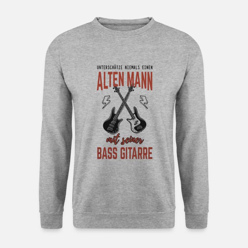 Alter Mann mit Bass Gitarre - Unisex Pullover - Weißgrau meliert