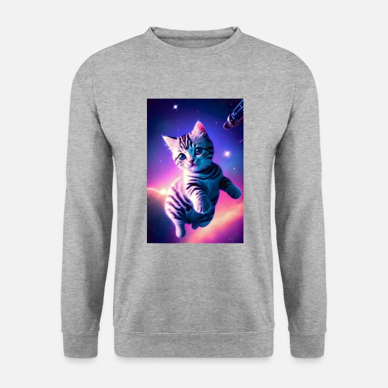 Space Kitten Synthwave - Unisex Pullover - Weißgrau meliert