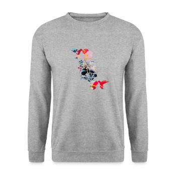 kolibri,aquarell,Illustration,blumen, ranke,floral - Unisex Pullover - Weißgrau meliert - Vorne - Alina (178cm) & Michal (187cm)
