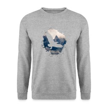adler,malerei,grau,fliegen,vogel,berge,landschaft - Unisex Pullover - Weißgrau meliert - Vorne - Alina (178cm) & Michal (187cm)