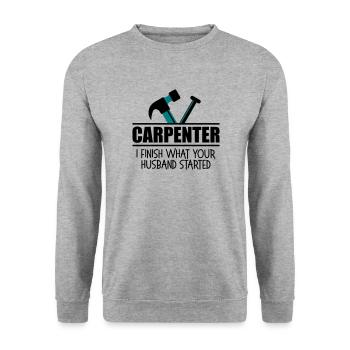 fini charpentier ce mari a commencé - Salle - Sweat-shirt Unisexe - gris chiné - Devant - Alina (178cm) & Michal (187cm)