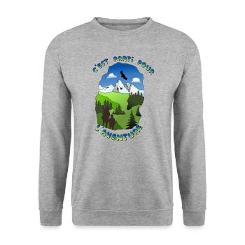 C'est parti pour l'aventure grotte - Sweat-shirt Unisexe - gris chiné - Devant - Alina (178cm) & Michal (187cm)