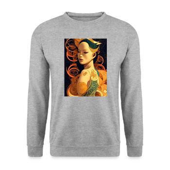 Narada - Mechanisch geometrischer Kunst Stil - Unisex Pullover - Weißgrau meliert - Vorne - Alina (178cm) & Michal (187cm)