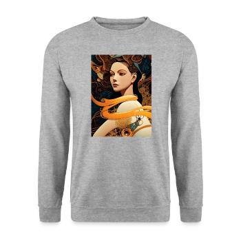 Naina - Geometrisch mechanischer Kunst Stil - Unisex Pullover - Weißgrau meliert - Vorne - Alina (178cm) & Michal (187cm)