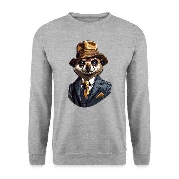 Surikat Gangster Alte Schule - Unisex Pullover - Weißgrau meliert - Vorne - Alina (178cm) & Michal (187cm)