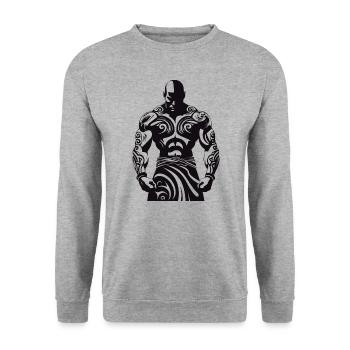 Tribal Boxer / Fighter Logo Tattoo Design - Sweat-shirt Unisexe - gris chiné - Devant - Alina (178cm) & Michal (187cm)