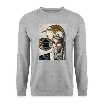 Dolmengöttin-Langeneichstädt-01 - Unisex Pullover - Weißgrau meliert - Vorne - Alina (178cm) & Michal (187cm)