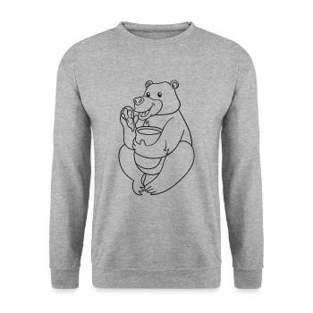 Bär, Bären, Honig, Geschenk, Geschenkidee - Unisex Pullover - Weißgrau meliert - Vorne - Alina (178cm) & Michal (187cm)