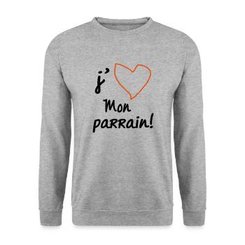 J'aime mon parrain,I Love Mon Parrain - Sweat-shirt Unisexe - gris chiné - Devant - Alina (178cm) & Michal (187cm)