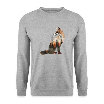 Fuchs Kopf Wald Tier Natur Bäume Baby Fuchs - Unisex Pullover - Weißgrau meliert - Vorne - Alina (178cm) & Michal (187cm)
