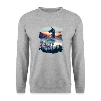 Alpaga Lama Andes Amérique du Sud - Sweat-shirt Unisexe - gris chiné - Devant - Alina (178cm) & Michal (187cm)
