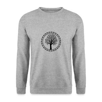 Yoga Shirt - Lebensbaum - Unisex Pullover - Weißgrau meliert - Vorne - Alina (178cm) & Michal (187cm)