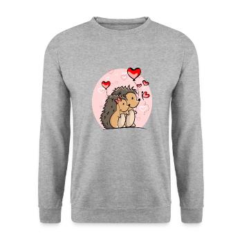 Igel Paar Liebe mit Herzen und Luftballons - Unisex Pullover - Weißgrau meliert - Vorne - Alina (178cm) & Michal (187cm)