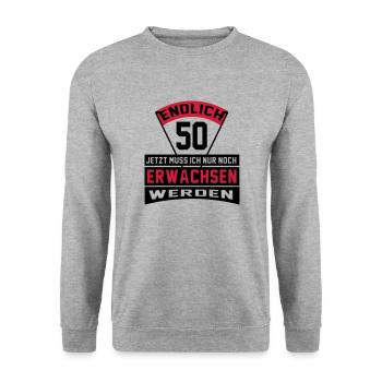 Geburstag Erwachsen 50 Jahre Birthday Geschenk - Unisex Pullover - Weißgrau meliert - Vorne - Alina (178cm) & Michal (187cm)