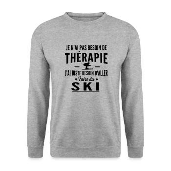 thérapie ski - humour ski sur neige - Sweat-shirt Unisexe - gris chiné - Devant - Alina (178cm) & Michal (187cm)