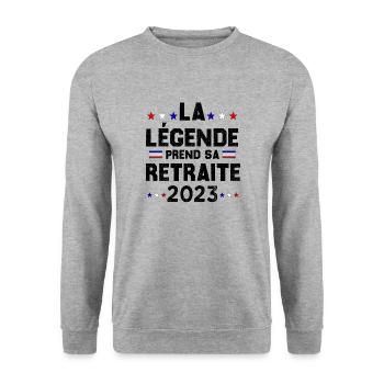 Retraite 2023 Cadeau Humour Personnalisé - Sweat-shirt Unisexe - gris chiné - Devant - Alina (178cm) & Michal (187cm)