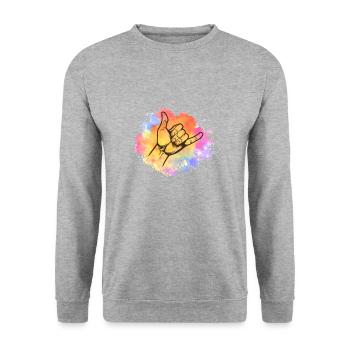 Shaka Greeting Hand Signal - Unisex Sweatshirt - salt & pepper - Front - Alina (178cm) & Michal (187cm)