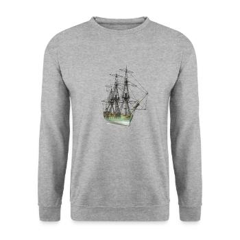 Segelschiff aus dem 18. Jahrhundert - Unisex Pullover - Weißgrau meliert - Vorne - Alina (178cm) & Michal (187cm)